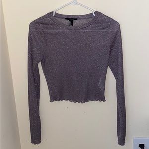 Shimmer, See Through, Long Sleeve Crop